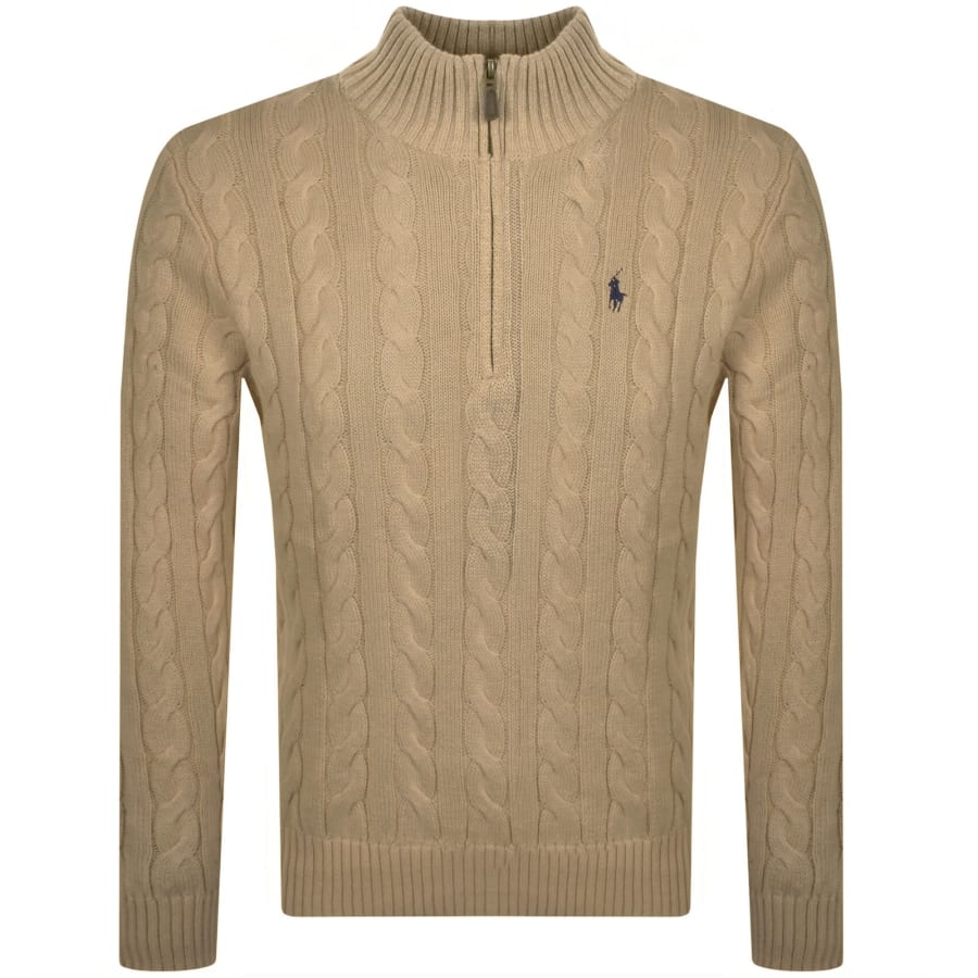 Ralph Lauren Half Zip Cable Knit Jumper Brown | Mainline Menswear us